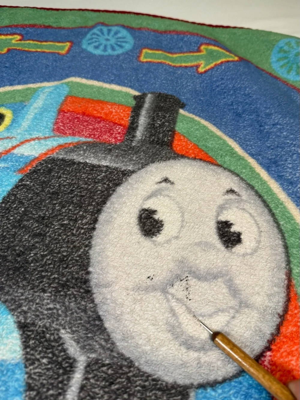 VINTAGE THOMAS THE TRAIN Fleece Throw Blanket 30x43 Blue Green Kids